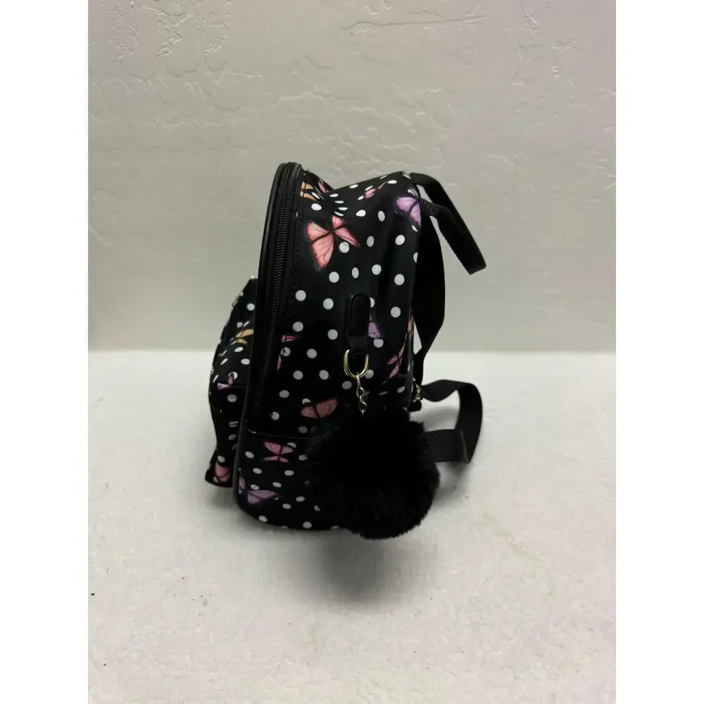 T-Shirt & Jeans Black White Polka‎ Dot Butterfly Print Pom-Pom Womens Backpack